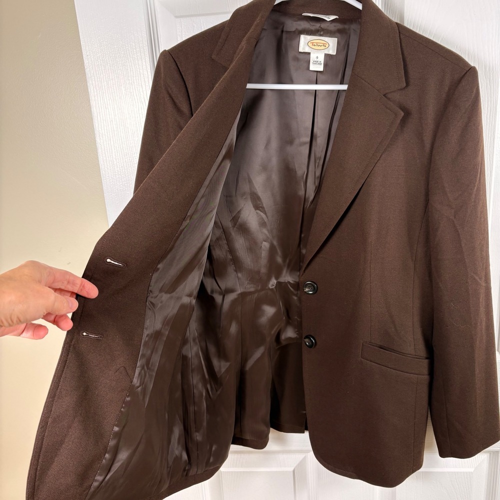 Talbots Wool Blend Blazer 6 Brown Stretch Made in Italy Academia Professional - Picture 6 of 8